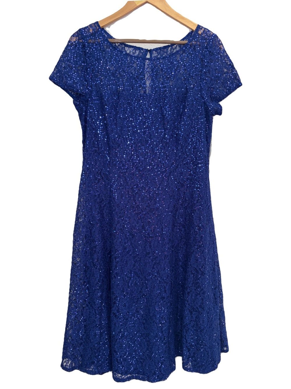 SLNY Royal Blue Iris Sequin Lace Midi A-Line Dress Size 12 Party Prom Evening